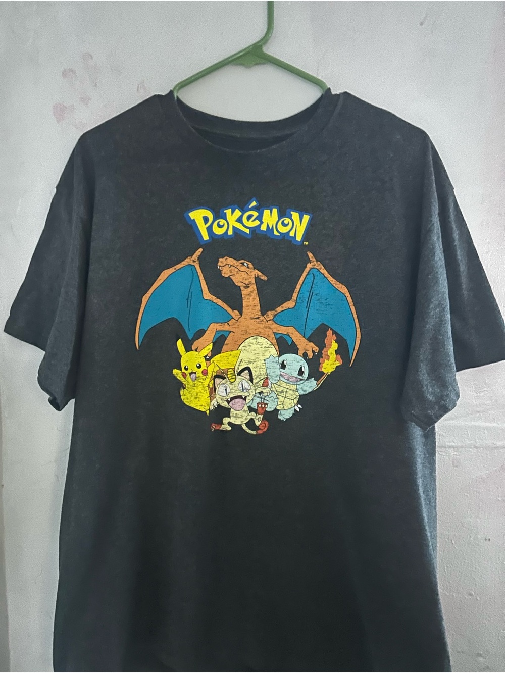 Pokemon Black Graphic Tee with Charizard, Pikachu, Meowth & Squirtle